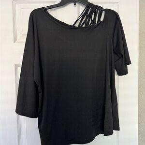 Black Strappy Shoulder Women's Top